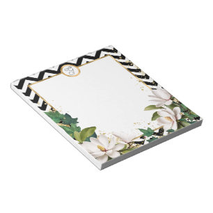 Monogram Magnolia Ivy und Gold mit Zickzack Notizblock