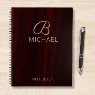 Monogram Mahogany Wood Holz Personalisierter Name Notizbuch