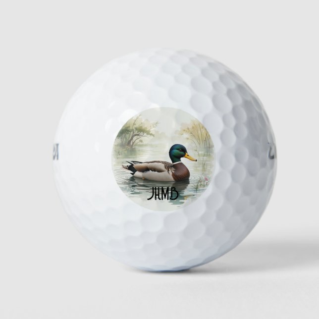 Monogram Mallard Duck Bird Nature Animal Golfball (Vorderseite)