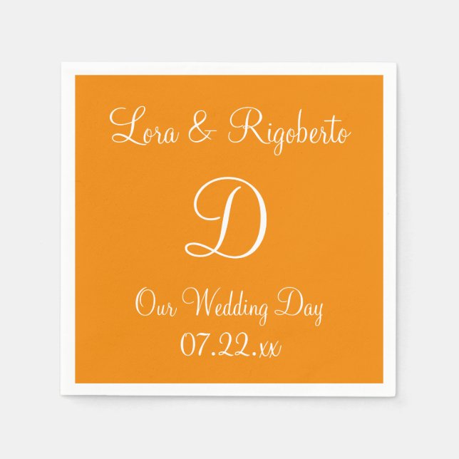 Monogram Mandarine Stilvolles Papier Napkins Serviette (Vorderseite)