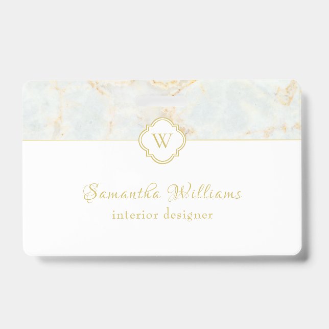 Monogram Marble Elegant White Gold Ausweis (Vorderseite)
