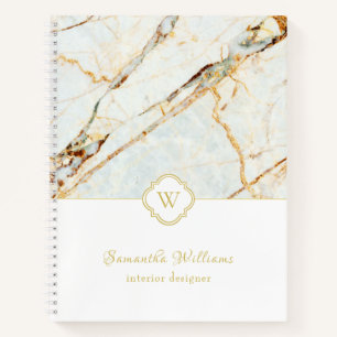 Monogram Marble Elegant White Gold Spiral Notebook Notizbuch