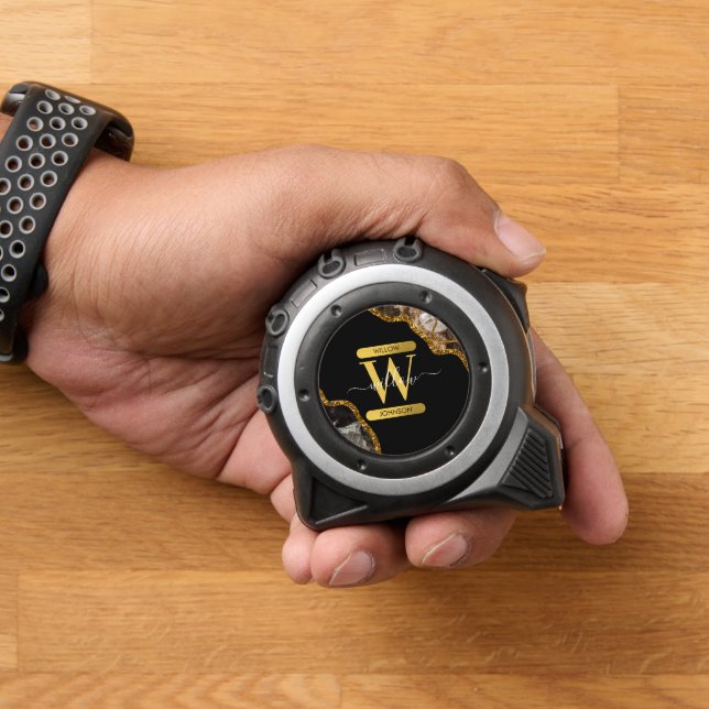 Monogram-Marble für den Black & Gold Agate Geode G Maßband (Zuhause)