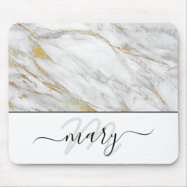 Monogram Marble Gold Grau White Abstrakt Mousepad