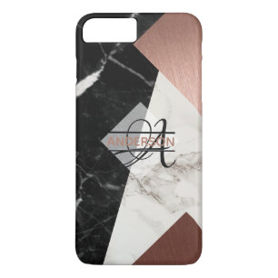 Monogram Marble Rose Gold Black Gray Geometric iPhone 8 Plus/7 Plus Hülle