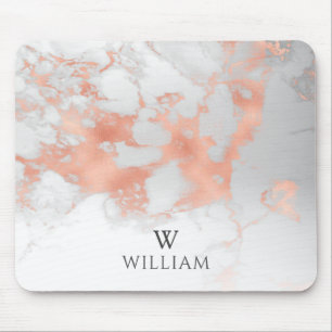 Monogram Marble White Rose Gold Elegante Moderne Mousepad