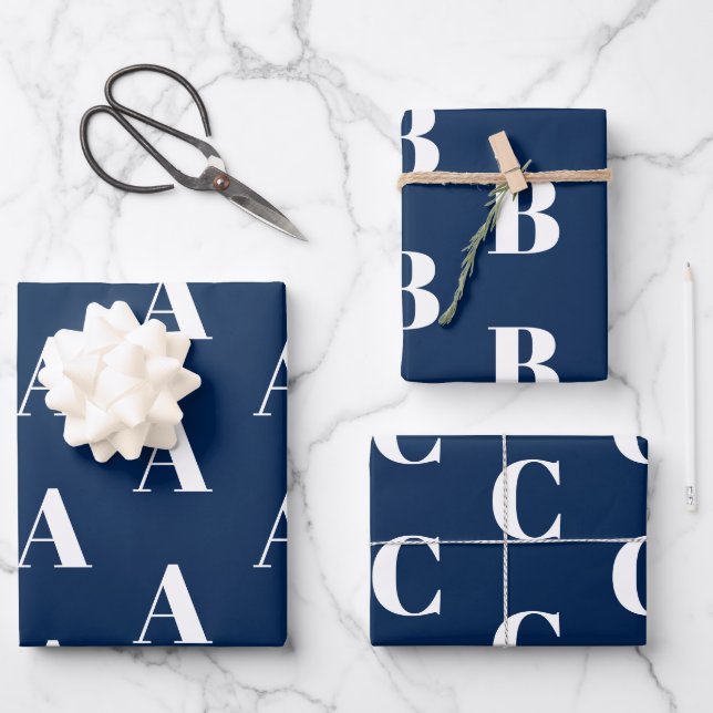 Monogram Marine blau, individuelles Muster Geschenkpapier Set (Vorderseite)