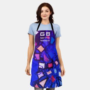 Monogram Marine blau lila abstraktes Muster hell Schürze