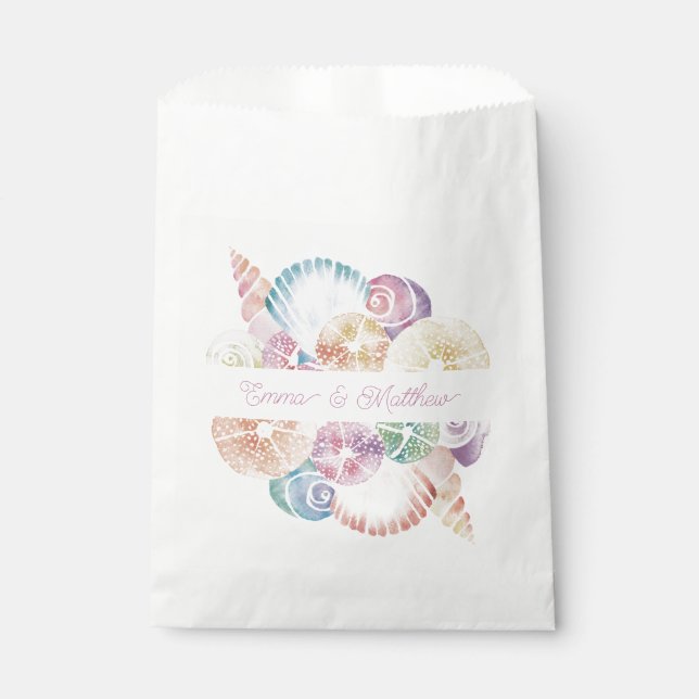 Monogram Marine Watercolor Muscheln Hochzeitslogo Geschenktütchen (Vorderseite)