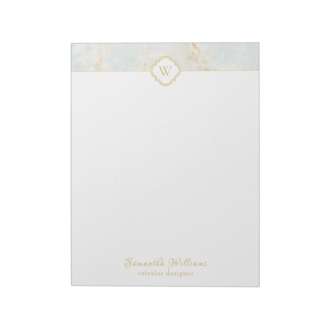 Monogram-Marmor Eleganter White-Gold-Letter-Notepa Notizblock (Rotiert)
