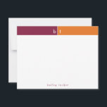 Monogram Maroon Orange Band Personal Stationery Mitteilungskarte<br><div class="desc">Dieses einfache, moderne Design verfügt über ein zweifarbiges Band mit 2 Initialen und dem Namen/Text am unteren Rand. Klicken Sie auf die Schaltfläche Anpassen, wenn Sie die Designelemente anpassen und/oder den Text weiter verändern möchten! Variationen dieses Designs, zusätzliche Farben sowie koordinierende Produkte sind in unserem Shop, zazzle.com/store/doodlelulu verfügbar. Kontaktieren Sie...</div>