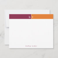 Monogram Maroon Orange Band Personal Stationery