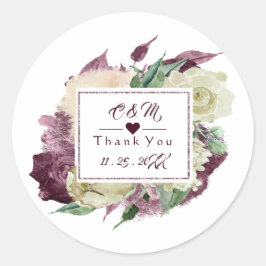 Monogram Marsala Burgund Gastgeschenk Hochzeit Flo Runder Aufkleber