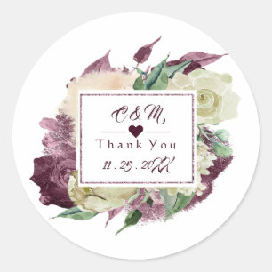 Monogram Marsala Burgund Gastgeschenk Hochzeit Flo Runder Aufkleber