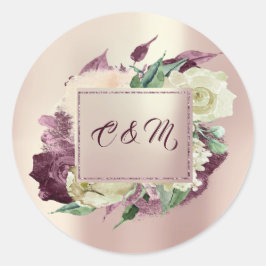 Monogram Marsala Floral Ivory Mint Rose Gold Runder Aufkleber