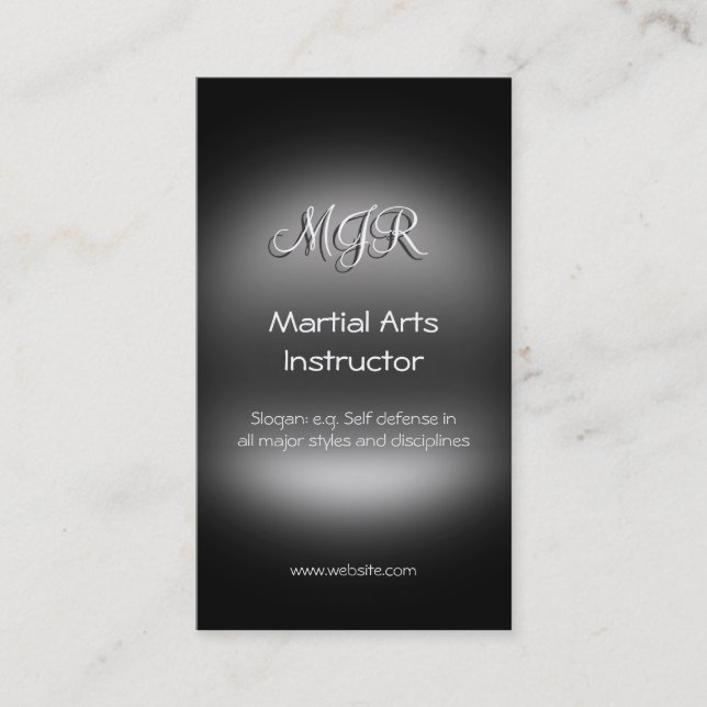 Monogram, Martial Arts Instructor, Metal-Look Visitenkarte (Vorderseite)