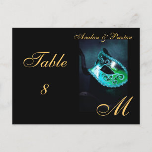 Monogram Masquerade Mask Aquamarin Table Platzkart Postkarte