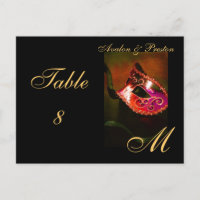 Monogram Masquerade Mask Red Table Platzkarte