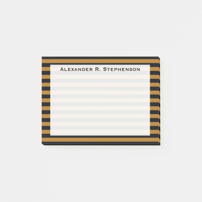 Monogram Matte Gold und Black Strip Post-it Klebezettel (Vorderseite)