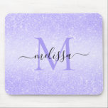 Monogram-Maus-Pad für den lila Glitzer Mousepad<br><div class="desc">Monogram-Design für den lila Glitzer-Skriptnamen</div>