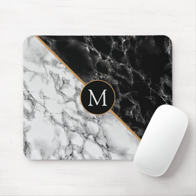 Monogram-Maus-Pad Schwarz-Weiß-Marmorstein Mousepad (Mit Mouse)