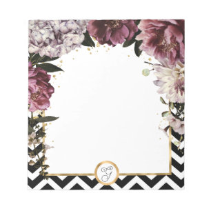 Monogram Mauve Blume und Gold mit Zickzack Notizblock