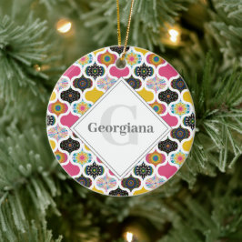 Monogram Maximalist Rainbow Dot Mandalases Patchwo Keramik Ornament