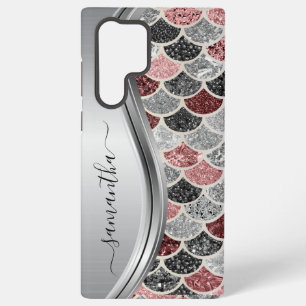 Monogram Meerjungfrau Schuppen Glitter Rosa Silber Samsung Galaxy Hülle