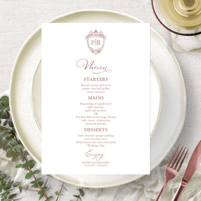 Monogram Menu Cards Rose Gold Script Menükarte (Von Creator hochgeladen)