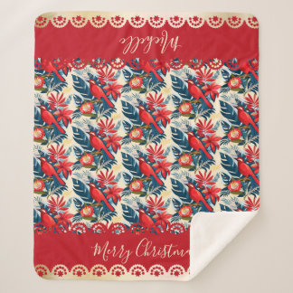Monogram Merry Christmas & Happy New Year! Floral Sherpadecke