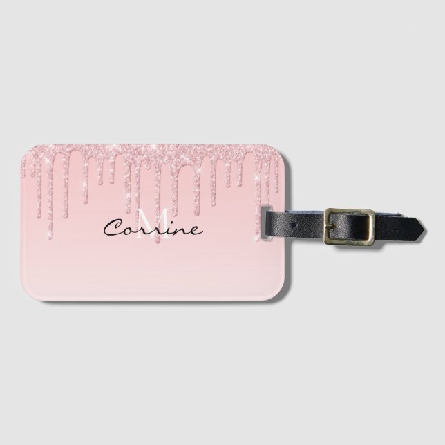 Monogram Metallic Baby Pink Driving Glitzer Icing Gepäckanhänger (Vorderseite (Horizontal))