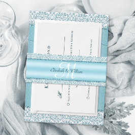 Monogram Metallic Blue Glitzer Wedding Einladungsbanderole