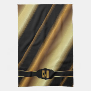 Monogram Metallic Gold Abstrakte Diagonalstreifen Küchentuch