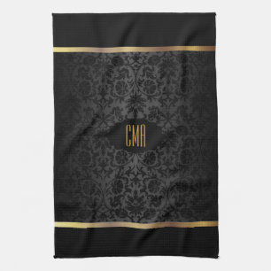 Monogram Metallic Gold & Floral Damask Muster Handtuch