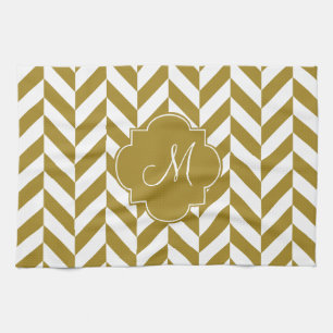 Monogram Metallic Gold Herringbone-Muster Geschirrtuch