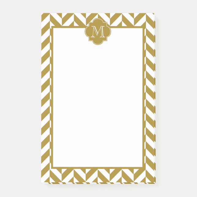 Monogram Metallic Gold Herringbone-Muster Post-it Klebezettel (Vorderseite)