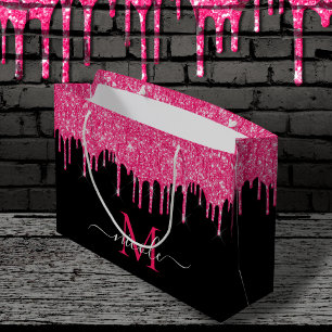 Monogram Metallic Hot Pink Drilling Glitzer Black Große Geschenktüte