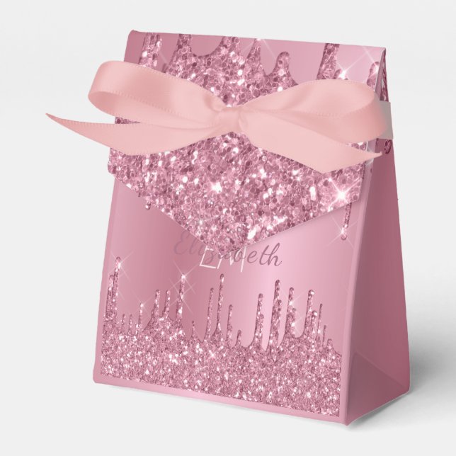 Monogram Metallic Pink Dripping Glitzer Girly Geschenkschachtel (Vorderseite)
