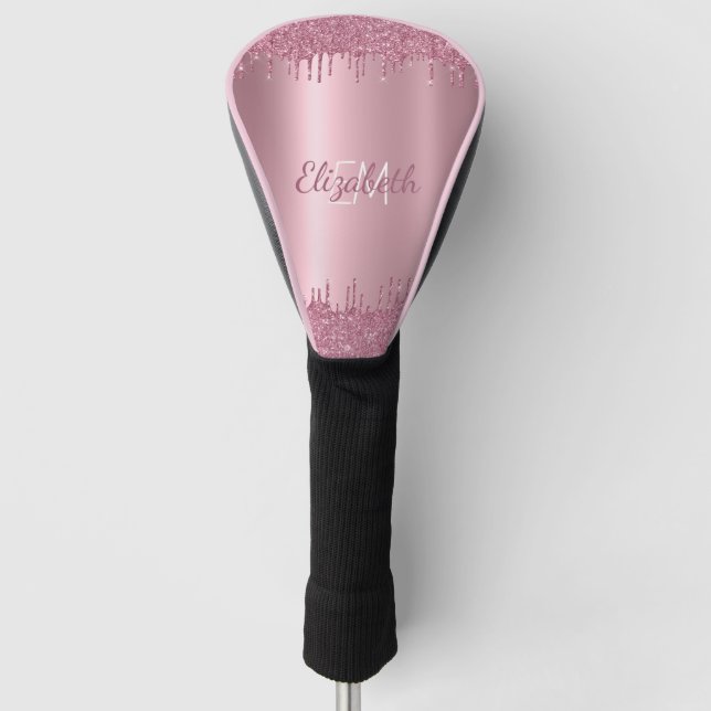Monogram Metallic Pink Dripping Glitzer Girly Golf Headcover (Vorderseite)
