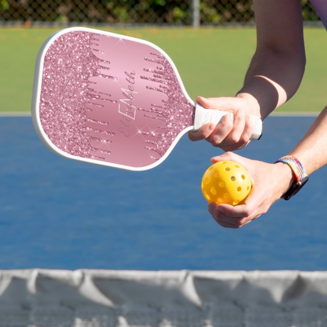 Monogram Metallic Pink Dripping Glitzer Girly Pickleball Schläger (InSitu)
