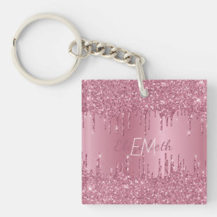 Monogram Metallic Pink Dripping Glitzer Girly Schlüsselanhänger
