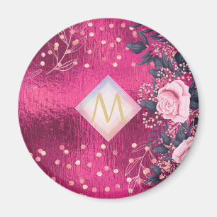Monogram Metallic Pink Rosegold Navy Glitzer Girly Magnet