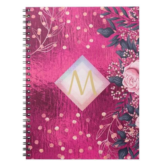 Monogram Metallic Pink Rosegold Navy Glitzer Girly Notizblock (Vorderseite)