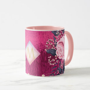 Monogram Metallic Pink Rosegold Navy Glitzer Girly Tasse