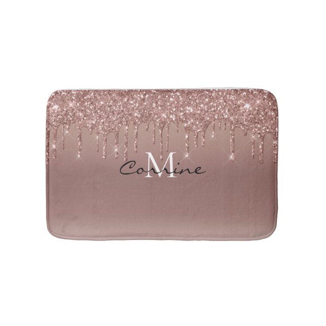 Monogram Metallic Rose Gold Dripping Imitats Glitz Badematte (Vorderseite)