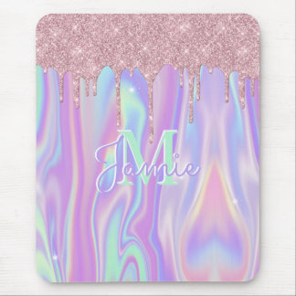 Monogram Metallic Rose Gold Glitzer & Iridescent Mousepad