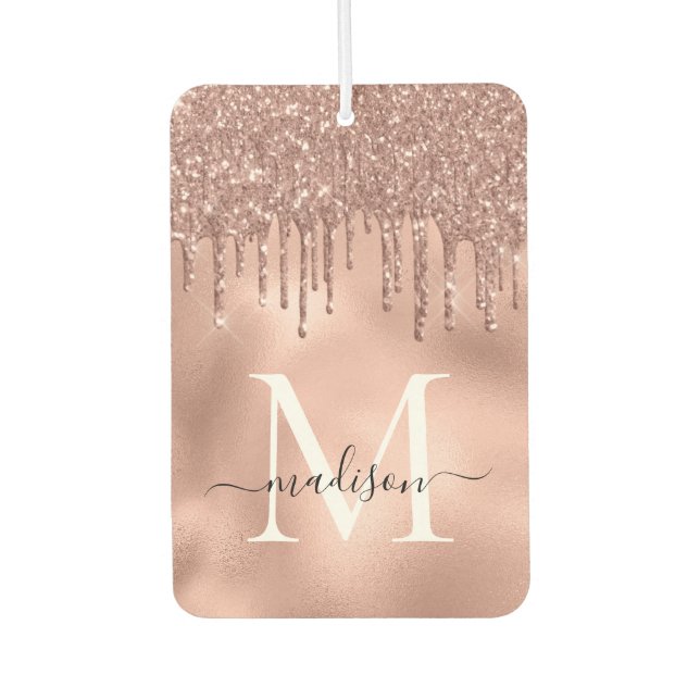 Monogram Metallic Rose Gold Pink Glitzer Tropfen Autolufterfrischer (Vorderseite)