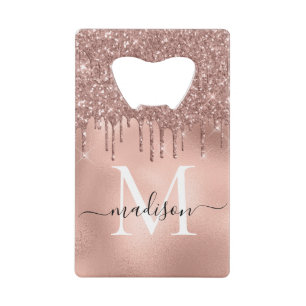 Monogram Metallic Rose Gold Pink Glitzer Tropfen Geldbeutel Flaschenöffner