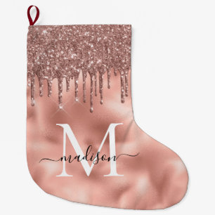 Monogram Metallic Rose Gold Pink Glitzer Tropfen Großer Weihnachtsstrumpf