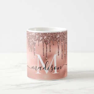 Monogram Metallic Rose Gold Pink Glitzer Tropfen Kaffeetasse